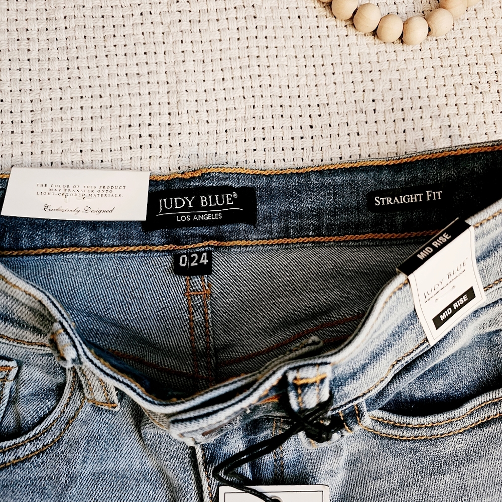 SOLD | Judy Blue Raw Hem Straight Leg Split Ankle Jeans Size 0(24) Rare Find - Picture 11 of 14